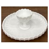 Milk glass thumbprint chip, and dip set