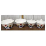 Milk glass bowls, grease jars- tulip pattern