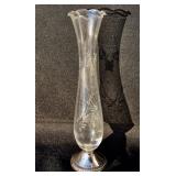 Sterling Base Etched Glass Vase