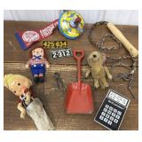 Dennis the Menace, Raggedy Andy, tin top, whip