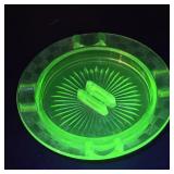 Green Vaseline Glass depression glass ashtray
