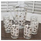 Retro floral pitcher & 6 glasses