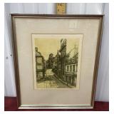 Street scene print appears pencil signed and