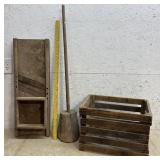 Primitive Masher, Cabbage Cutter & Milk Crate