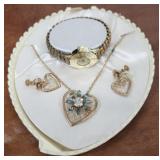 Costume jewelry set watch necklace earrings