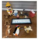Pinocchio Bank, Snoopy bank,  mug and figurines,