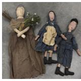 3 Folk Art dolls