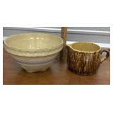 Yellow ware bowl and Bennington pitcher - both