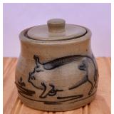 Maple City Pottery Pig Design Lidded Crock