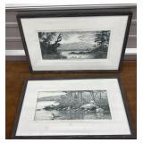 Pair R Loos pencil signed etchings