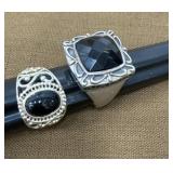 .925 Signed Rings Black Stones