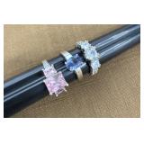 .925 Signed Rings Pink, Blue And Clear Sparkly