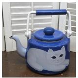 Martin Leman Cat Collection blue enamel teapot -
