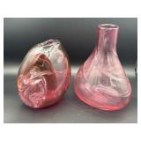 2 Pink Art Glass Vases