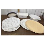 Ironstone platter, Corningware Cornflower dish,