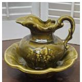 Mccoy Olive Green Water Pitcher & Basin Set