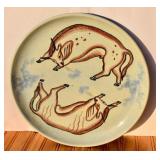 MCM Large Pottery Fighting Bulls signed Plate.
