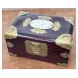 Jewelry box Brass over wood White Jade??? carved