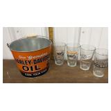Harley Davidson bucket, glasses set