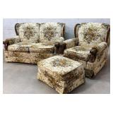 3 Piece Wing Back Sofa/ Chair/ Ottoman Set