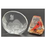 2 Lucite Paper Weights - Butterfly And Bird