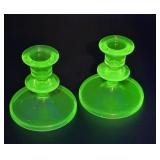 Pr vasoline green Glass candlesticks