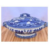 Antique Blue Willow Lidded Oval Dish