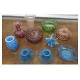 Glass vases, candle stick holders and trinket
