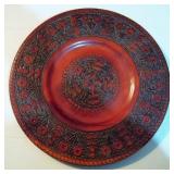 1970 Polish Folk Art Pyrography Wood Plate 12"