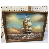 Ship painting on canvas, signed