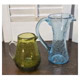 2 Crackle Glass Pitchers