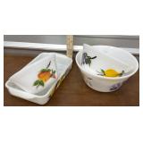 Fireking casserole and Federal glass mixing bowl