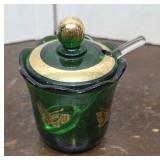 Bohemian glass condiment jar with ladle