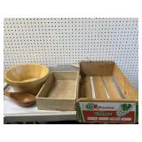 Vintage boxes, bowls, and scooper