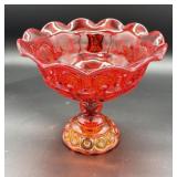 L.E. Smith Amberina Compote in the "Moon & Stars"