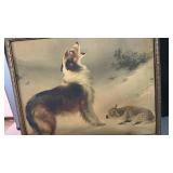 14 3/4ï¿½x 12ï¿½ Vintage Framed picture Dog/ Lamb