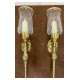 Pair of Brass wall scones. Globes are crackle