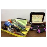 Scrabble travel set, weights and misc junque
