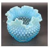 Fenton Blue Opalescent Hobnail vase