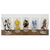 5 looney Tunes collectors character glasses.