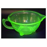 Unusual green footed uranium glass pitcher bowl