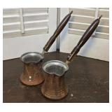 2 hammered copper Turkish coffee pots