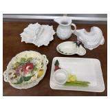 Serving dishes - fish mold, pitcher, veggie
