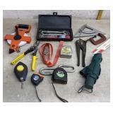Wrenches, Chalk line, tin snips, tape measures,