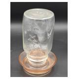 Pink depression glass chicken water base