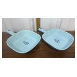 1950s Cronin Pottery Blue Tulip skillets
