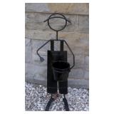Welded Iron Farmer Garden Sculpture w/ Flowerpot