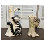 Kliban Cat in the Tree Candle Holder & owl bud