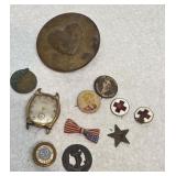 Pins, horse bridal rosette, etc