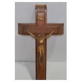 Mid Century Walnut Sick Call Crucifix Set 13 1/4"